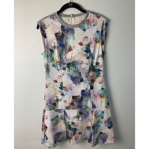 Rebecca Taylor White Multicolor Floral Print Cap Sleeve Dress